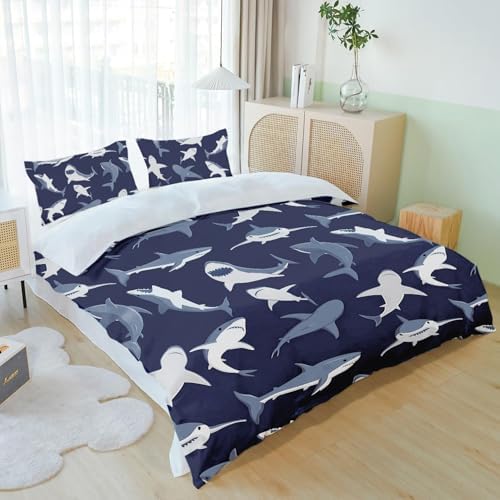 Shark Fish Print Kids Duvet Cover Set