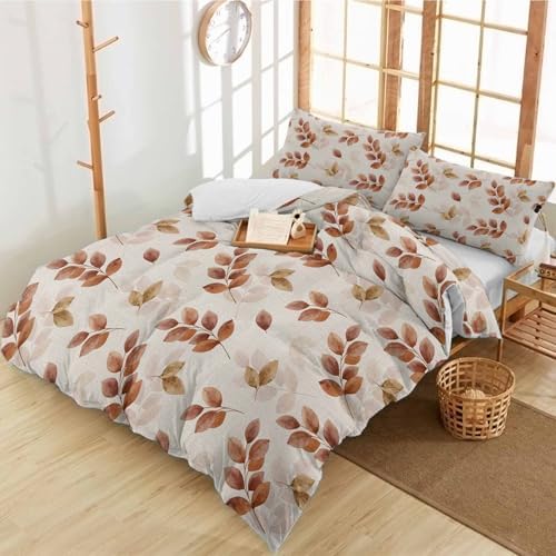 3 Piece Bedding Set with Autumn Orange Eucalyptus Design