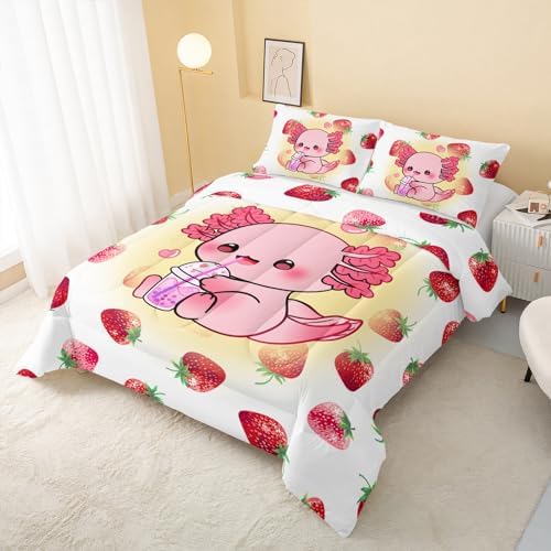 QOOMO Axolotl Comforter Set for Kids Bedroom Decor