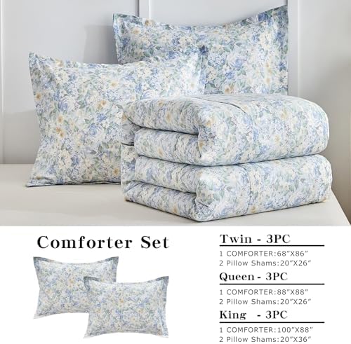 Joyreap 3pcs Floral Comforter Set for Girls