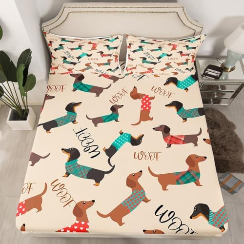 Erosebridal Cute Dog Fitted Sheet Set Twin Size 1