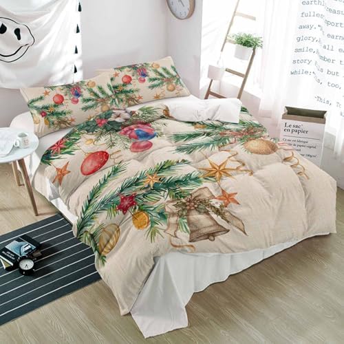 Alandar Home Duvet Cover Set with Christmas Balls and Pine Branches