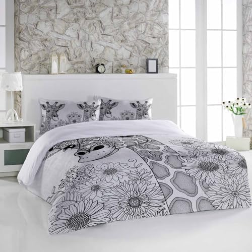 Alandar Home Duvet Cover Set Giraffe Sunflower Animal Print