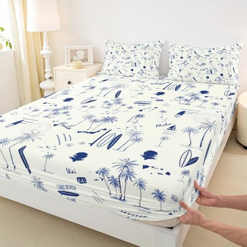 Homewish Coastal Beach Twin Sheet Set with Pillowcase