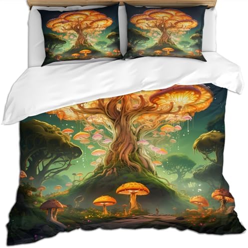 STRELEC Mushroom Forest Duvet Cover Set 3-Piece California King Green