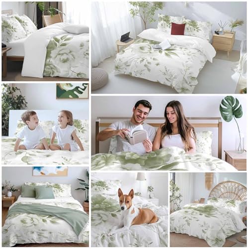 Sabolny Sage Green Retro Floral Duvet Cover Set