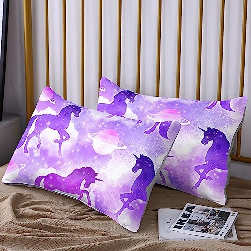 HOSIMA Purple Unicorn Bedding Set for Girls Kids