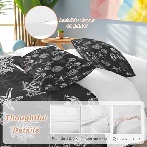 Sabolny Coastal Black Queen Duvet Cover Set 3 Piece