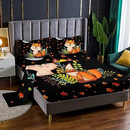 Cute Fox Pattern Twin Fitted Sheet Set 4Pcs 1