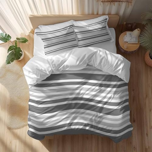Sabolny Grey Striped Queen Duvet Cover Set