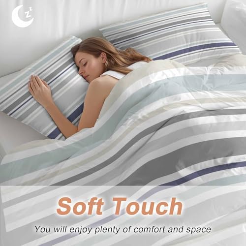 Sabolny Navy Blue Stripes Queen Duvet Cover Set