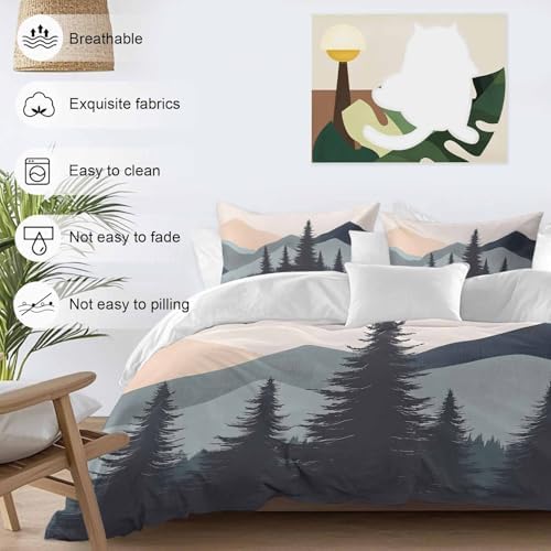 Sabolny Mountain Forest Queen Duvet Cover Set with Throw Pillowcases