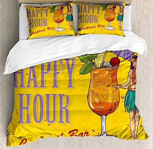 Ambesonne Hula Girl Duvet Cover Set - Mustard Multicolor