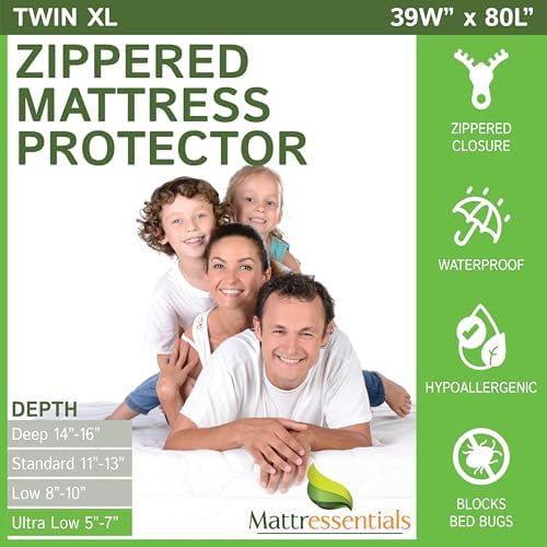 Zippered Twin XL Mattress Encasement - Waterproof Bed Bug Cover