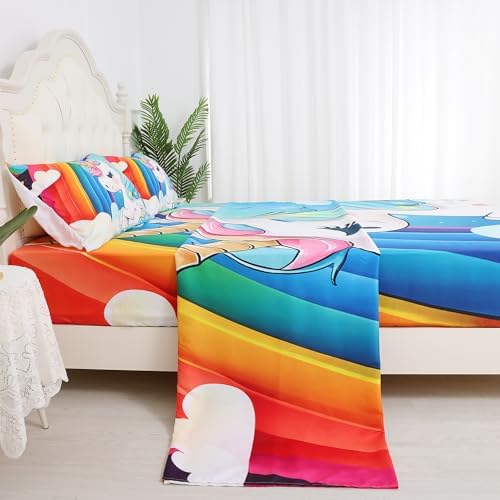 FUYEUN Unicorn Bedding Set 4Pcs Rainbow Sheets for Kids