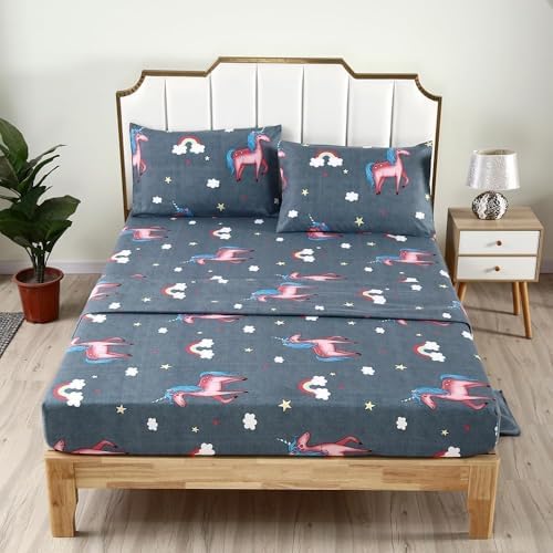 SDIII 4PCS Gray Unicorn Sheet Set Twin - Soft Microfiber
