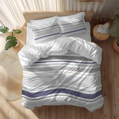 Sabolny Navy Blue Stripes Queen Duvet Cover Set