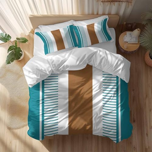 Sabolny Teal Stripes Queen Duvet Cover Set 3 Piece 1