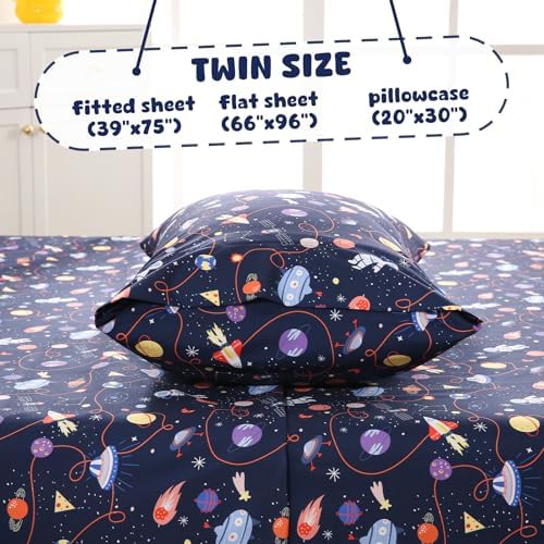 LONAVA Twin Sheet Set Kids - Astronauts 3 Piece Microfiber Bedding