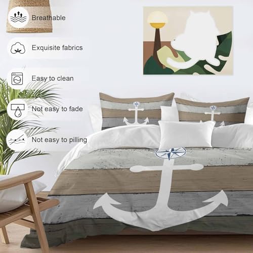 Sabolny Anchor Brown Duvet Cover Set 3 Piece with Throw Pillowcases