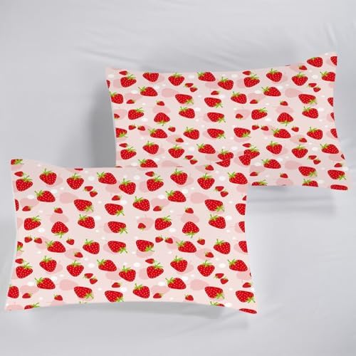 FUYEUN Pink Strawberry Sheet Set for Kids and Teens