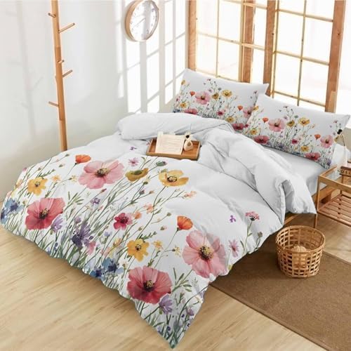 3 Piece Farm Floral Bedding Set - Pink Yellow Duvet Cover Pillow Shams