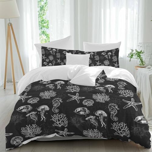 Sabolny Coastal Black Queen Duvet Cover Set 3 Piece