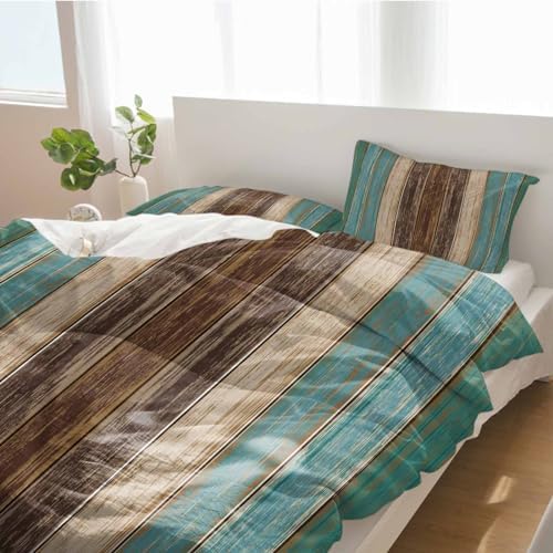 Alandar Home Farmhouse Retro Wood Board Duvet Cover Set