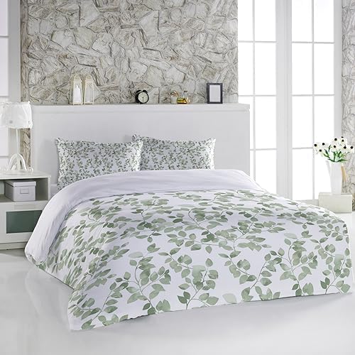 Alandar Home Queen Duvet Cover Set with Green Leaves Pattern