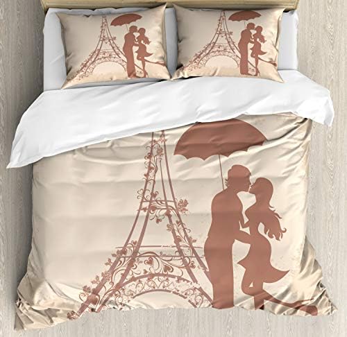 Ambesonne Umbrella Girl Duvet Cover Set 3 Piece with Eiffel Tower Background