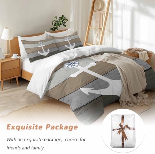 Sabolny Anchor Brown Duvet Cover Set 3 Piece with Throw Pillowcases