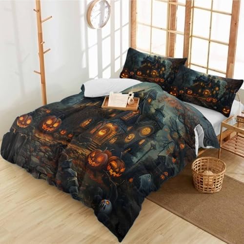 Alandar Home Halloween Horror Night Castle Pumpkin Duvet Cover Set 1