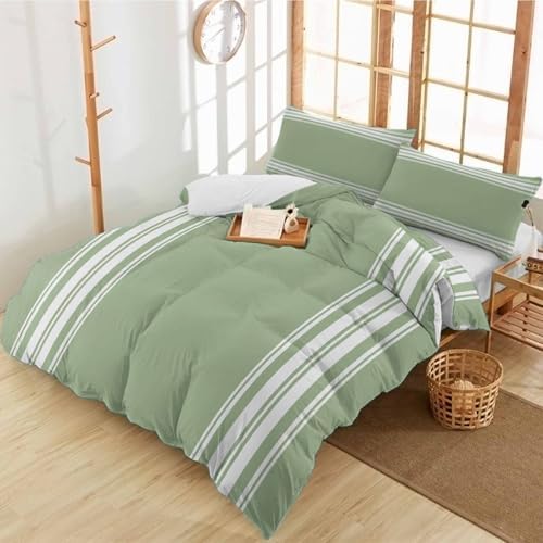 Alandar Home 3 Piece Bedding Set Sage Green White Stripes