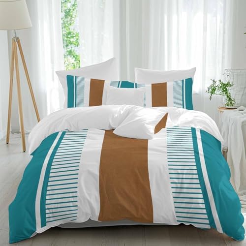 Sabolny Teal Stripes Queen Duvet Cover Set 3 Piece 1