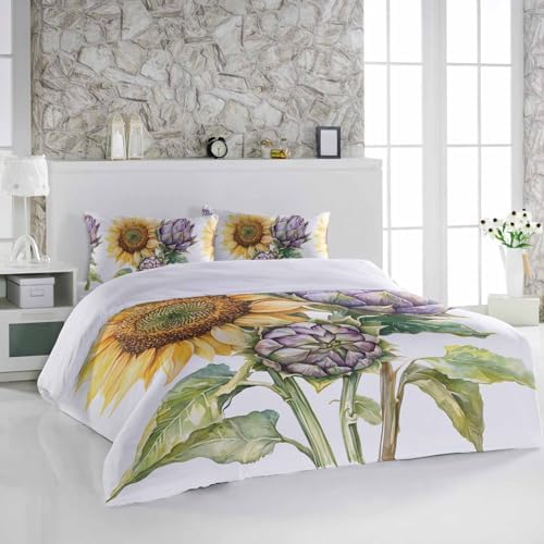 3 Piece Bedding Set with Gradient Purple Bud Design