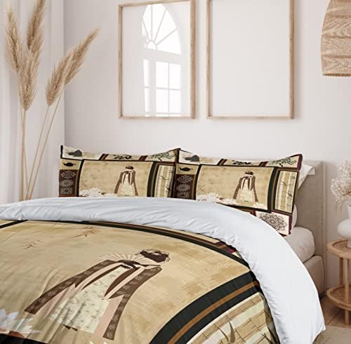 Ambesonne Japanese Duvet Cover Set - California King Brown Cream