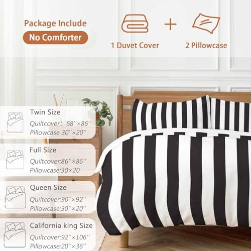 Sabolny Black White Striped Queen Duvet Cover Set 3 Piece