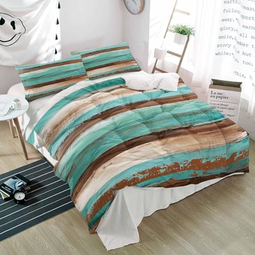 Alandar Home Retro Wood Grain Duvet Cover Set