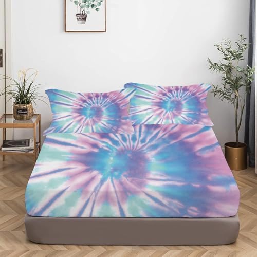MUSOLEI Tie Dye Fitted Sheet Set for Girls