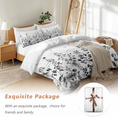 Sabolny Grey Botanical Queen Duvet Cover Set