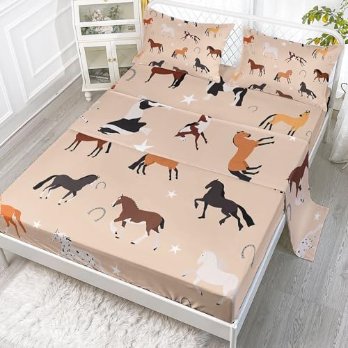 Smell Sunshine Kids Sheets Set 4PCS Twin with Horses Print