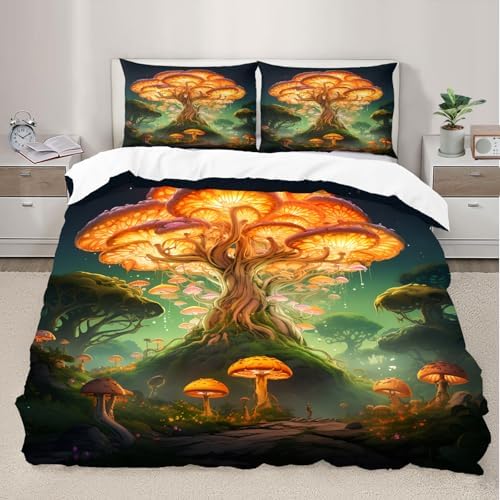 STRELEC Mushroom Forest Duvet Cover Set 3-Piece California King Green