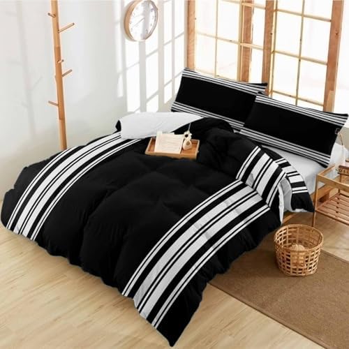 Alandar Home 3 Piece Bedding Set Black and White Stripes