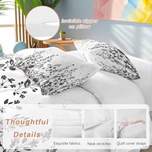 Sabolny Grey Botanical Queen Duvet Cover Set