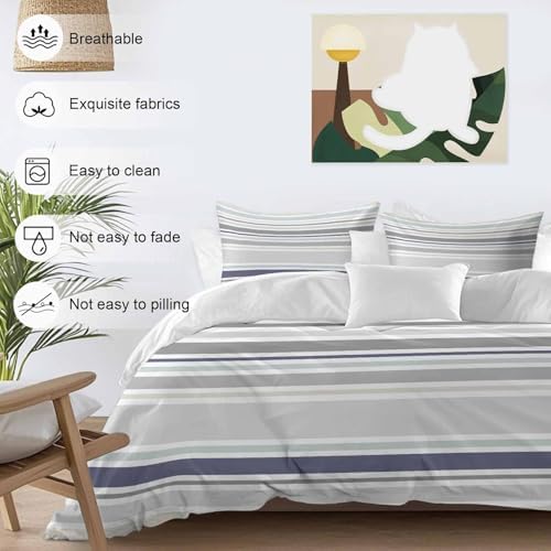 Sabolny Navy Blue Stripes Queen Duvet Cover Set