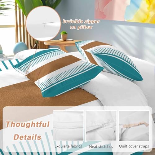 Sabolny Teal Stripes Queen Duvet Cover Set 3 Piece 1