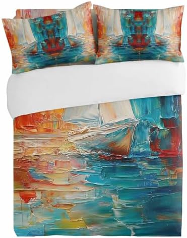 3 Piece Bedding Set Gradient Oil Painting Duvet Cover Set with Pillow Shams