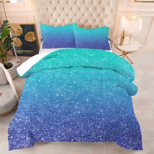 Kxry Blue Galaxy Gradient Glitter Comforter Set Twin Size 1