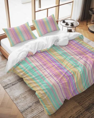 ZOE GARDEN Pink Aqua Stripe Duvet Cover Set Queen Size