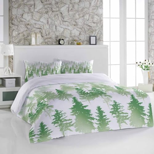3 Piece Bedding Set with Forest Silhouette Duvet Cover and Pillow Shams